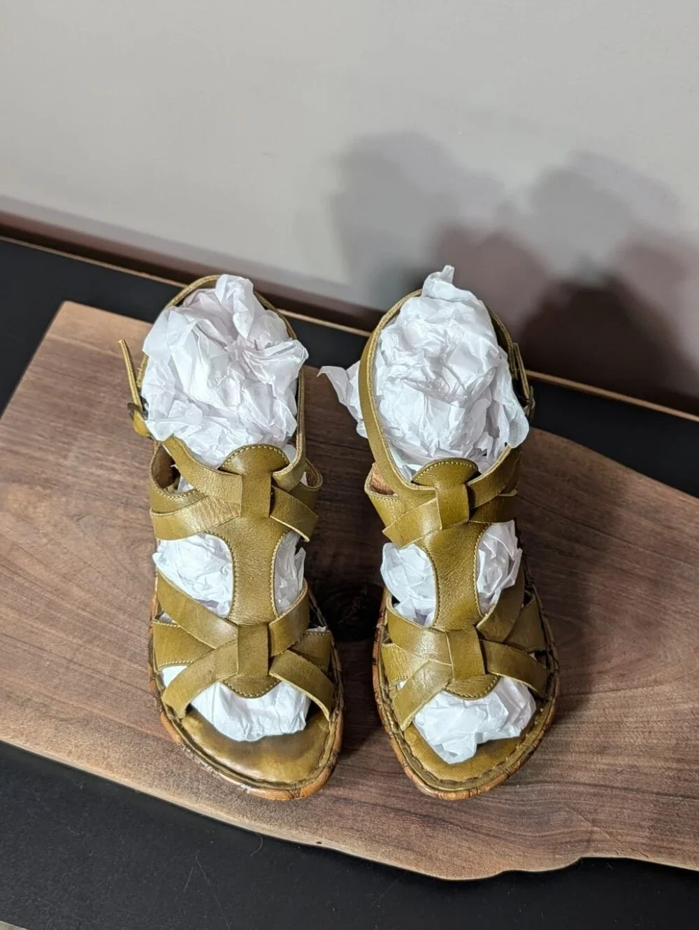 Born Olive Green Strappy Wedge Sandals